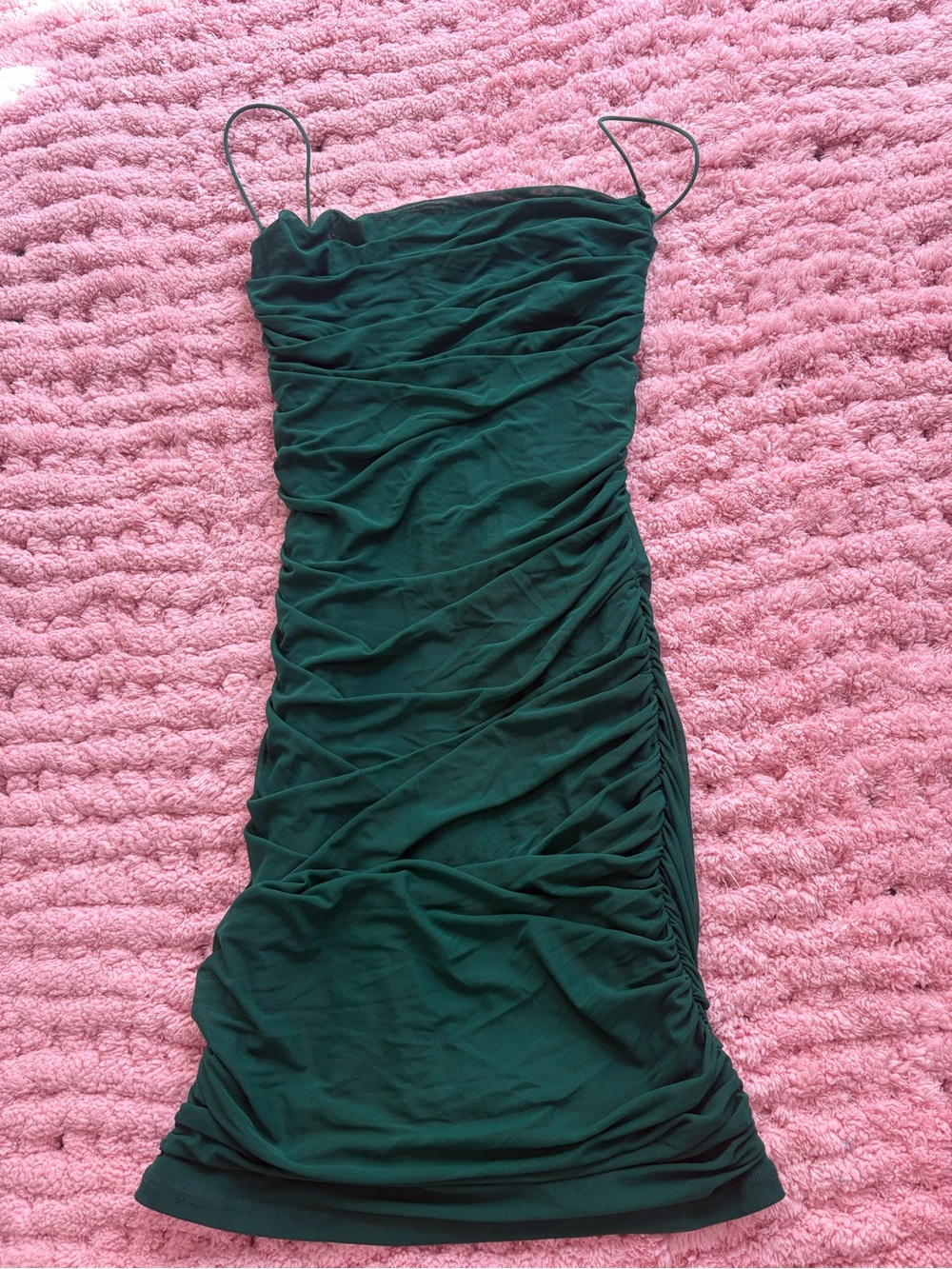 Green Ruched Spaghetti Strap Dress